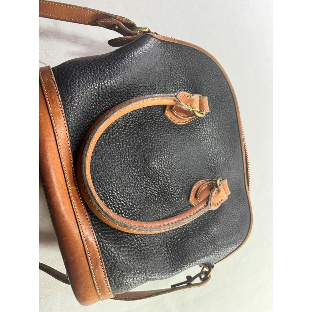 Dooney & Bourke Vintage All Weather Leather Domed Satchel Black Tan Made in USA - Picture 6 of 8